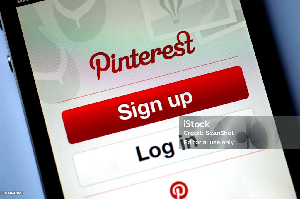 Pinterest aplicação página de login - Foto de stock de Pinterest royalty-free