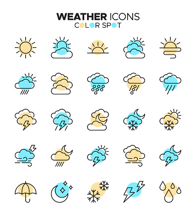 Enhance your designs with our Weather Icon Set, featuring 25 stylish icons designed to represent various weather conditions and forecasting elements. This diverse set includes icons for sunny, rainy, snowy, windy, and other weather scenarios, making it ideal for weather apps, websites, presentations, and more. Download now to add a touch of weather-inspired creativity to your projects and effectively depict meteorological conditions.