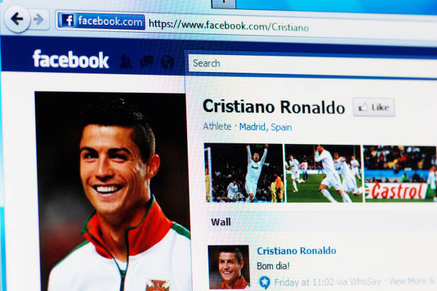Facebook page of Cristiano Ronaldo on RGB laptop monitor "Borgosesia, Italy - June 20, 2011: Facebook page of Cristiano Ronaldo on RGB laptop monitor. Cristiano Ronaldo is a Portuguese footballer who plays as a right winger or striker for Spanish La Liga club Real Madrid." life:cristiano ronaldo stock pictures, royalty-free photos & images