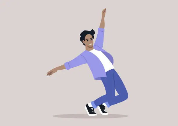 Vector illustration of A young Gen Z individual, dressed casually, performing contemporary dance with an overwhelming sense of joy and fulfillment