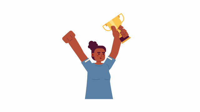 Sports woman with trophy cup 2D character animation