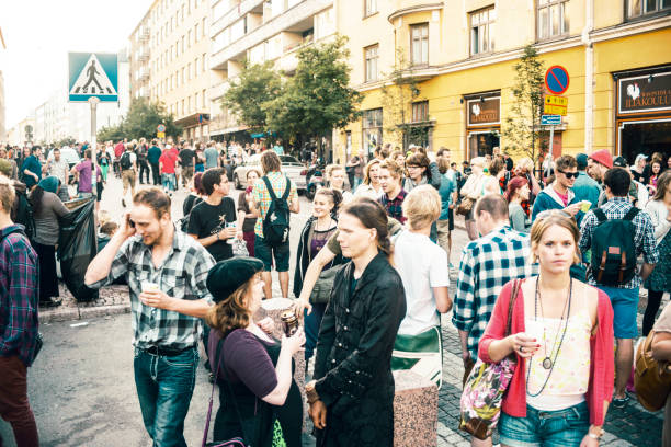 Helsinki street gathering - Kallio block party stock photo