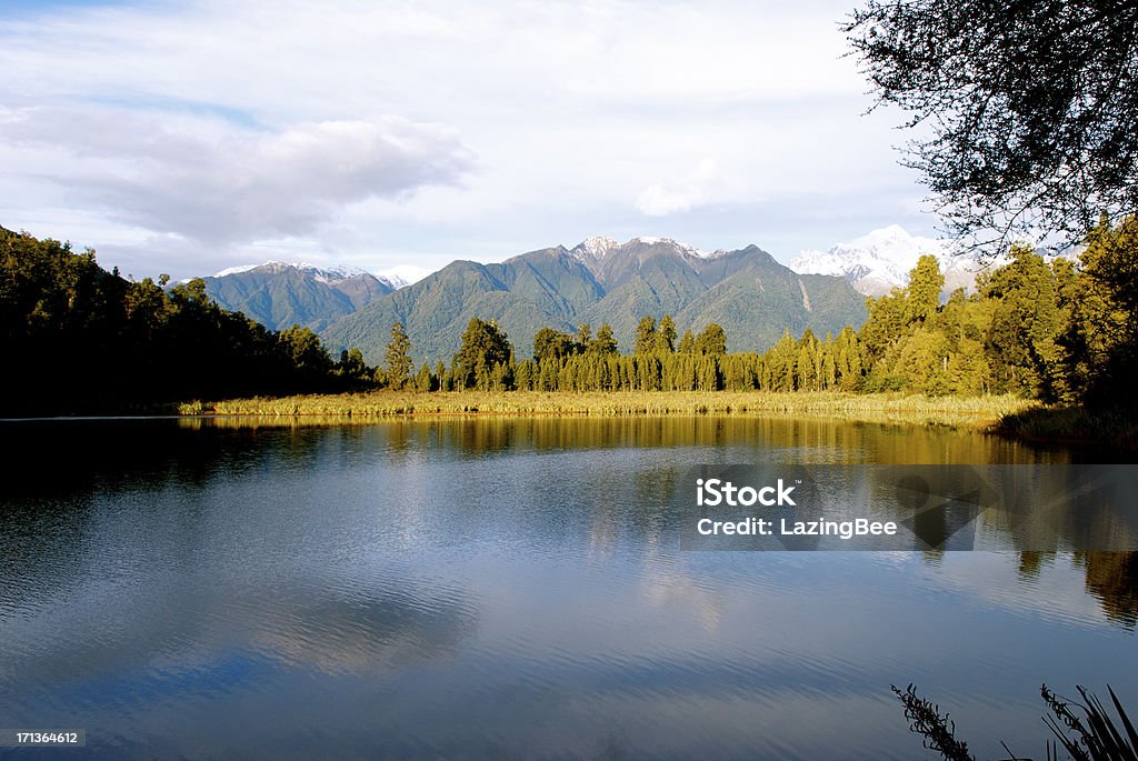 Lago Matheson, costa oeste para a água, Nova Zelândia - Foto de stock de Alpes do sul da Nova Zelândia royalty-free