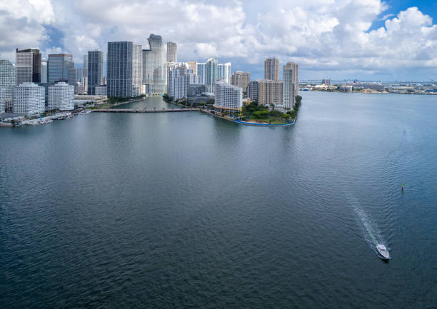 Skyline of office and apartment buildings at Brickell district in downtown Miami, United States.