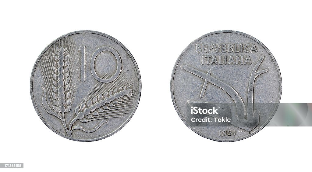Zehn-Lire-Münze, Italien, 1951 - Lizenzfrei Alt Stock-Foto