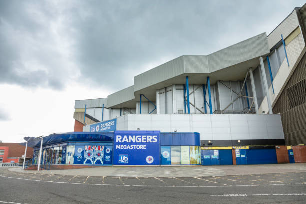 JJB Rangers Megastore at Ibrox Stadium, Glasgow "Glasgow, UK - July 21, 2012: The JJB Rangers F.C. Megastore at Ibrox Stadium, the official retail outlet for Glasgow Rangers Football Club at Ibrox Stadium, Glasgow." ibrox stock pictures, royalty-free photos & images