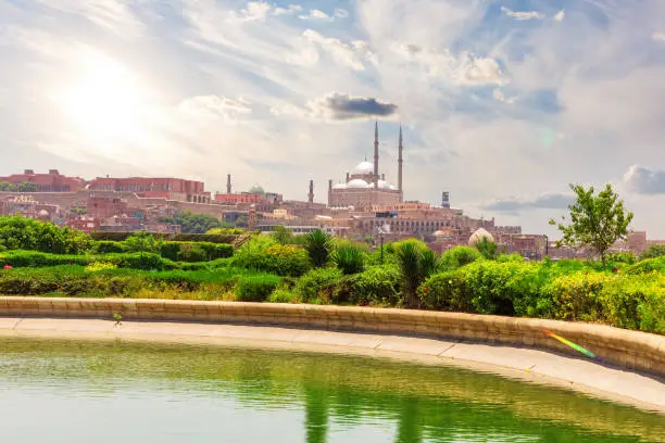 Photo of Wonderful Al-Azhar Park and view on the famous Citadel of Cairo, Egypt