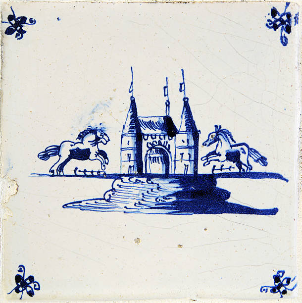 antigo azulejos delft blue - delftware - fotografias e filmes do acervo