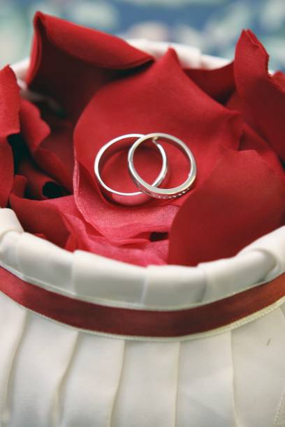 istock Close Up Wedding Rings in Red and White Basket 171365726
