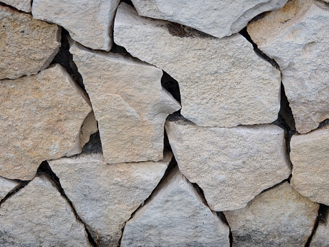 A closeup of the texture of a stone wall