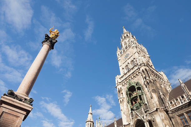 New Town Hall, Munuch "Low angle shot of Munich Town Hall, Marienplatz." munich city hall stock pictures, royalty-free photos & images