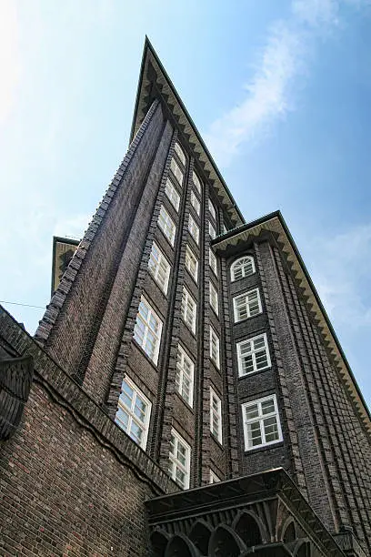 "The Chilehaus (Chile House) is a ten-story office building in Hamburg, Germany. It is an exceptional example of the 1920s Brick Expressionism style of architecture"