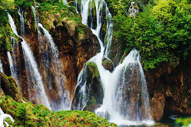 Beautiful lakes of Plitvice Lakes National Park in Croatia in the spring