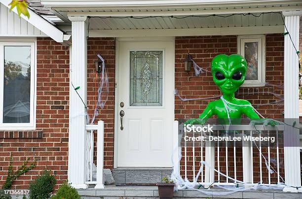 Alien On The Front Porch Stock Photo - Download Image Now - Alien, Mask - Disguise, Door