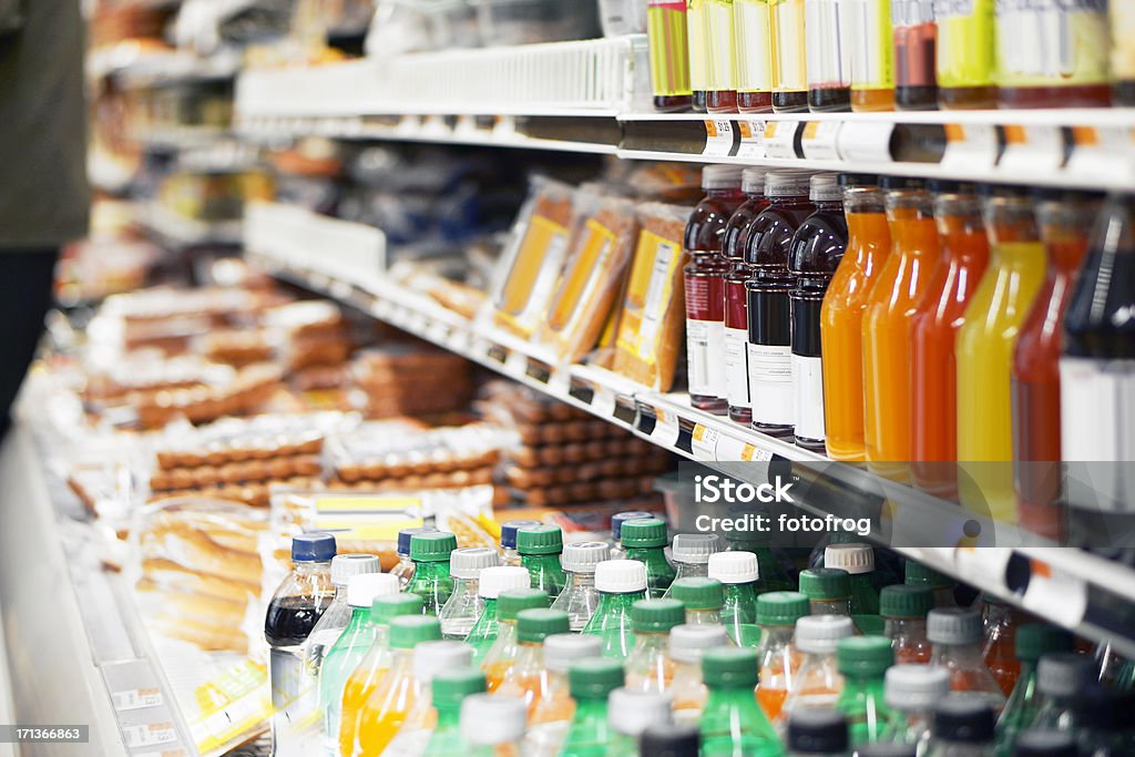 Refrigerated foods Refrigerated foods in store. Supermarket Stock Photo