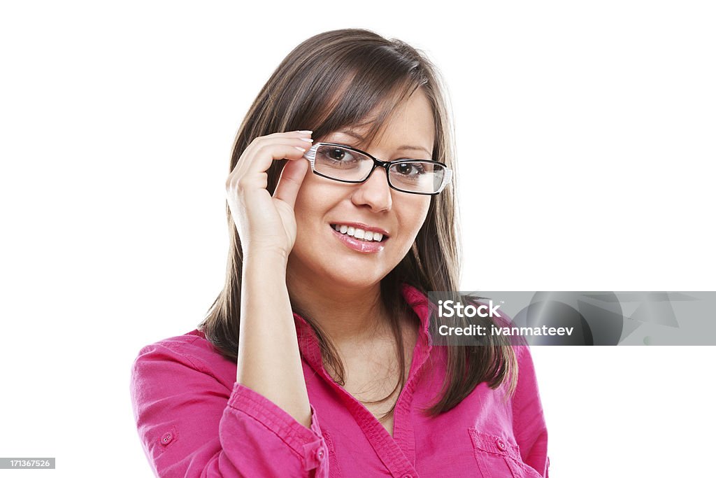 Женщина с очки - Стоковые фото Белый фон роялти-фри