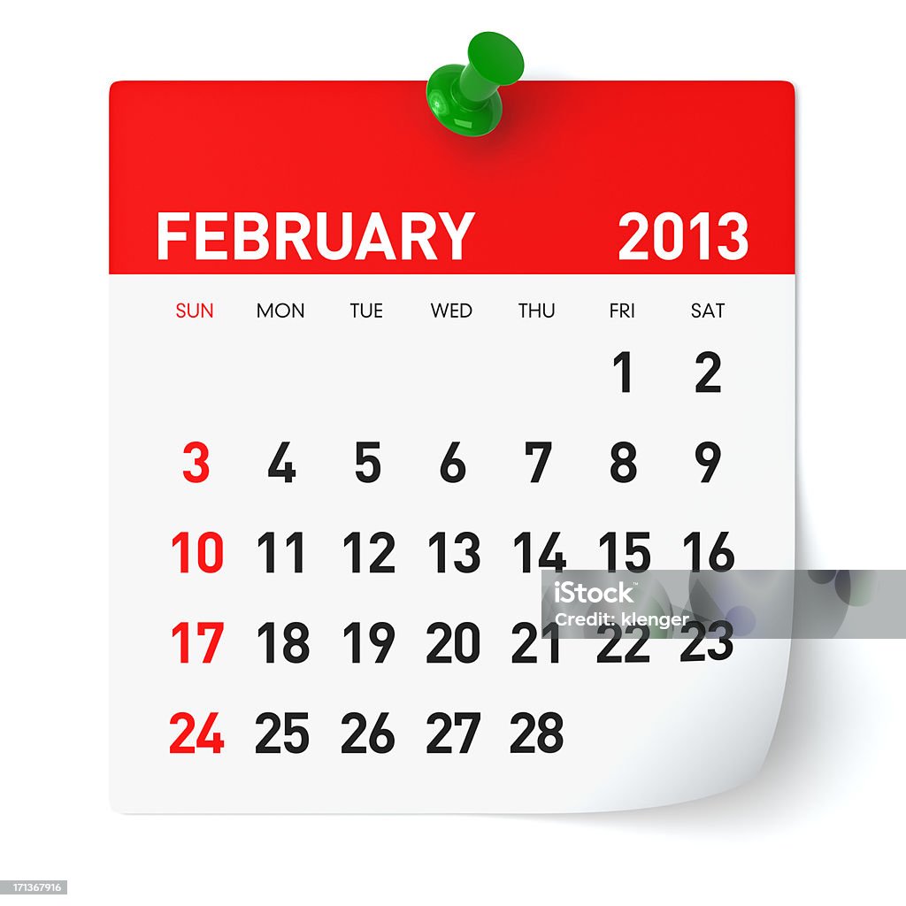 Februar 2013-Kalender - Lizenzfrei 2013 Stock-Foto