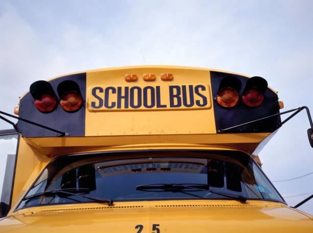 istock Front view of a yellow school bus 1713679609