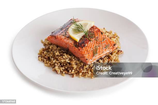 Salmon Dish Stock Photo - Download Image Now - Salmon - Seafood, Rice - Food Staple, Plate