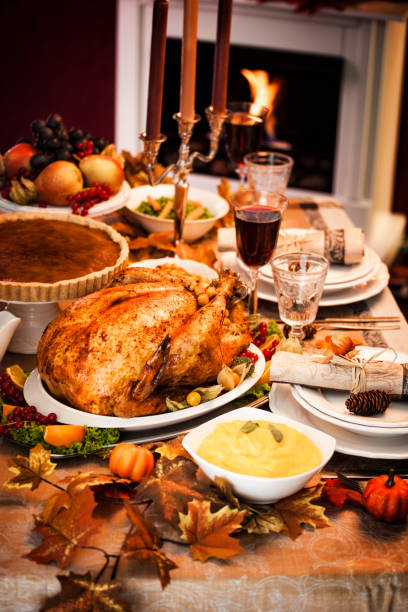 istock Thanksgiving Dinner with Stuffed Turkey and Side Dishes 171368275