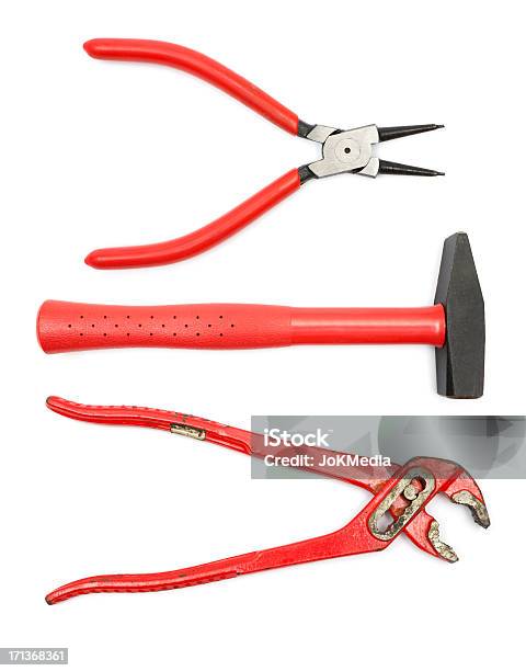Red String Tools Three Red Work Tools Stock Photo - Download Image Now - Red, Hammer ...