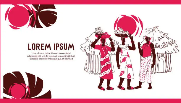 Vector illustration of Web banner with African women for ethnic holidays and cultural events, vector.