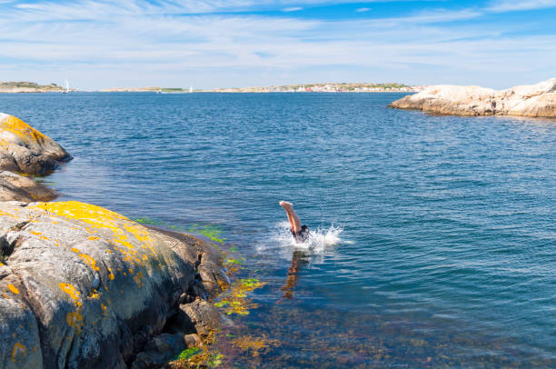 Dive Taking the plunge. Swedish coastal landscape. Province of Bohuslan. (ProPhoto RGB) swedish summer stock pictures, royalty-free photos & images