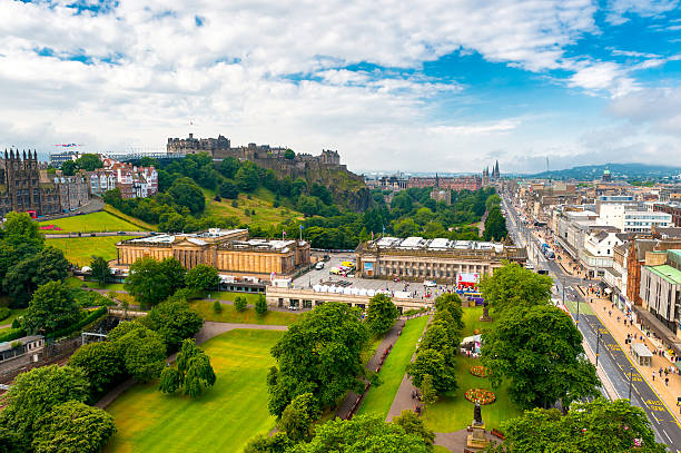 Sunset view of Edinburgh from Holyrood Park, Scotland, UK
