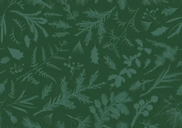 Vector illustration of Seamless green Christmas plants wallpaper background