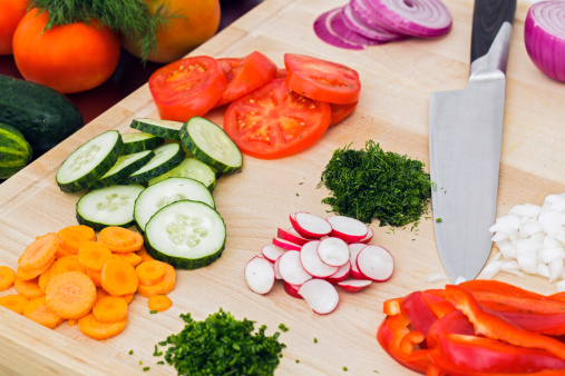 Assortment of vegetables for salad preparation