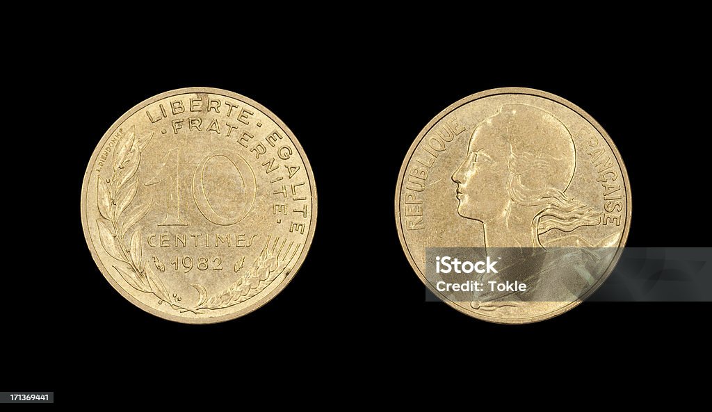 Dez centavos-moeda, França, em 1982 - Foto de stock de 1982 royalty-free