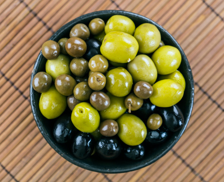 Assortment of black and green olives