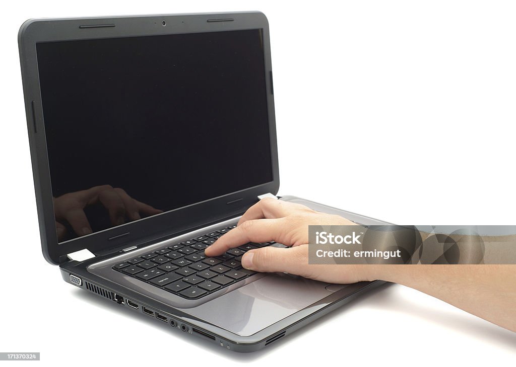 Trabajando en la computadora portátil aislado - Foto de stock de Actividad libre de derechos