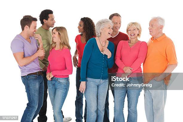 Multiracial Group In Casuals Isolated Stock Photo - Download Image Now - Enjoyment, Fun, Men