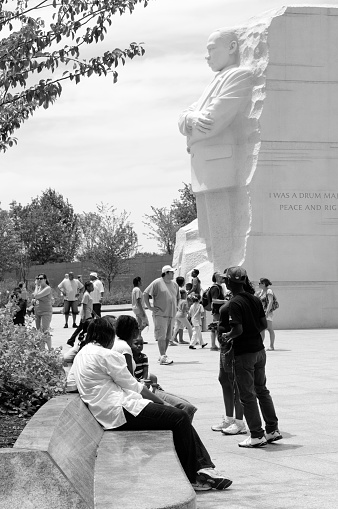 Washington DC, USA - June 13, 2012: People visit one of the newest monuments in Washington, the Martin Luther King Jr Memorial.