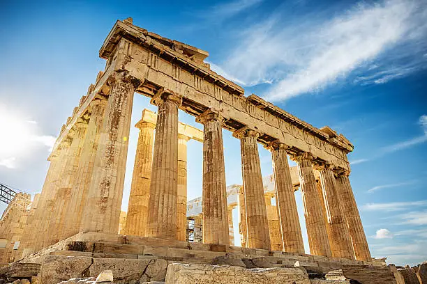 "The Parthenon on the Athenian Acropolis in Sunlight. The Temple is dedicated to the Greek Goddess Athena. Athens, Greece."