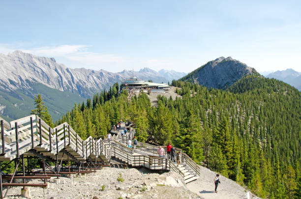 télécabines de sulphur mountain lookout roulant - banff gondola photos et images de collection