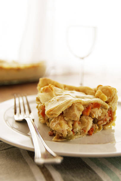 Homemade chicken pot pie filled with chicken and vegetables. stock photo