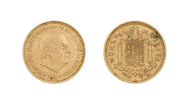 una sola peseta-moneda, españa, en 1966 - francisco franco fotografías e imágenes de stock