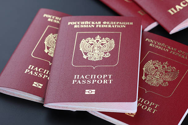 Russian passports New Russian Federation passports with microchip. russian culture stock pictures, royalty-free photos & images