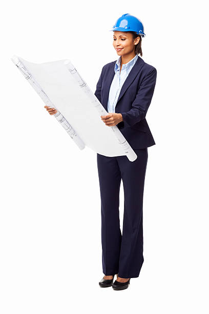 istock Female Architect Reviewing Blueprint - Isolated 171372697