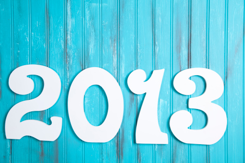 Year 2013 date in white numbers on rustic blue background