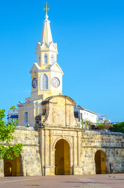 clock tower torre del reloj in cartagena colombia landmark stock photo