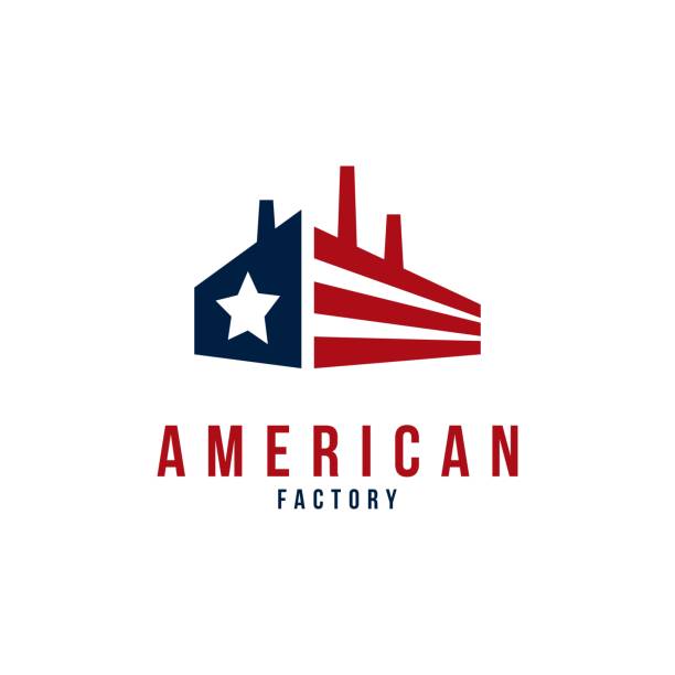 american factory logo icon with combination usa flag and industrial symbol vector template american factory logo icon with combination usa flag and industrial symbol vector template plant png stock illustrations