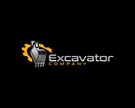excavation service logo icon with excavator bucket and gear symbol vector template