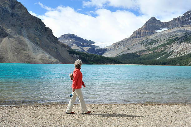 Bow Lake in Banff National Park on a sunny summer Canada day