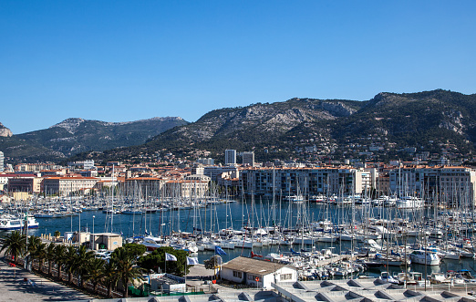 France, Nice, June 06, 2023. View of the panorama of the city of Nice from the marina.