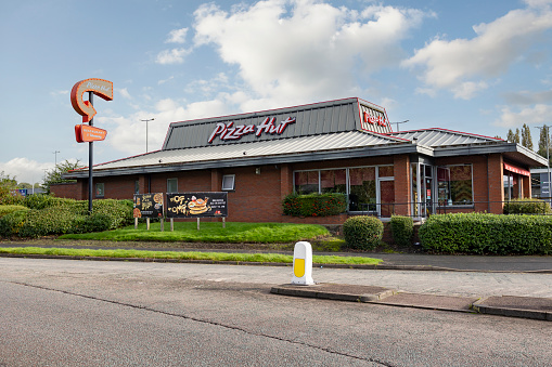 Hanley-Stoke-on-Trent, Staffordshire-United Kingdom October, 02 , 2023  Pizza Hut Fast Casual Restaurant. Pizza Hut is a subsidiary of YUM! Brands