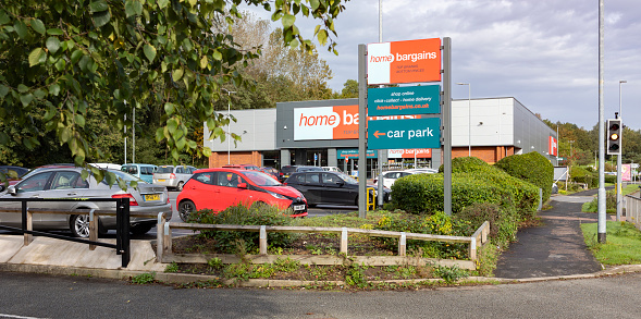 Hanley-Stoke-on-Trent, Staffordshire-United Kingdom October, 02 , 2023  Front of a Home Bargains discount shop
