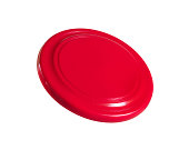 A red Frisbee on a plain white background 